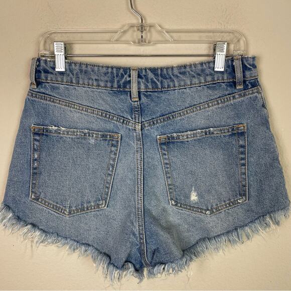 Zara Blue Denim Hi Rise Cut off Denim Shorts 8 - Picture 4 of 6